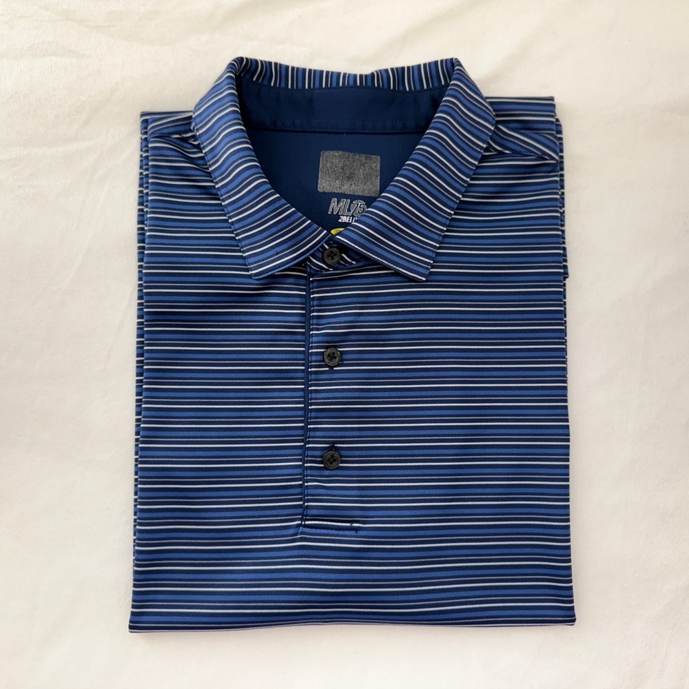 GREG NORMAN ML75 Men Play Dry Blue Stripes Golf Polo Shirt, Size XL